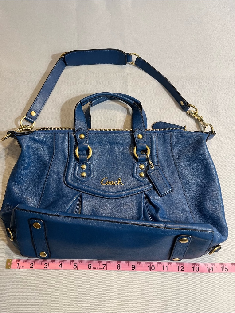Coach Ashley Satchel in Navy Blue with Adjustable Strap, in Excellent Condition